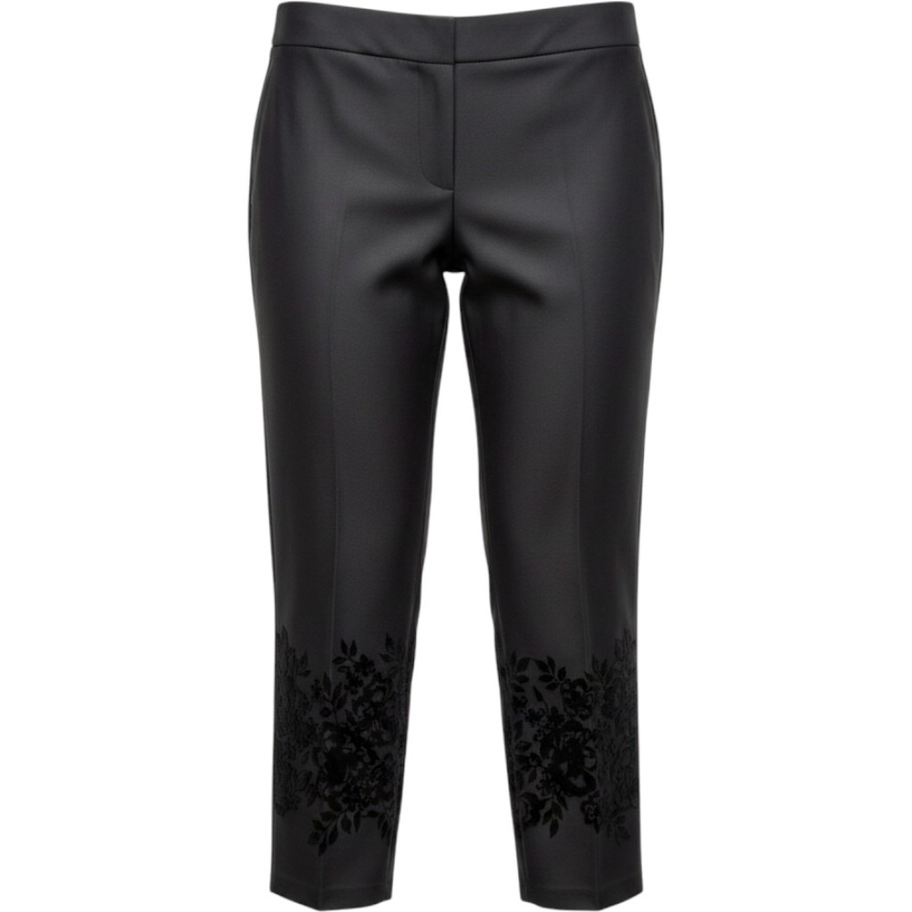 (A7) Melissa Paige Petites Black Velvet Floral Pull On Pants PXL Ankle Trouser